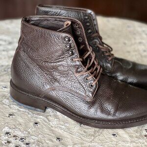 a.testoni Italy Tumbled Pebble Grain Leather Boots Brown Size 9 - Excellent